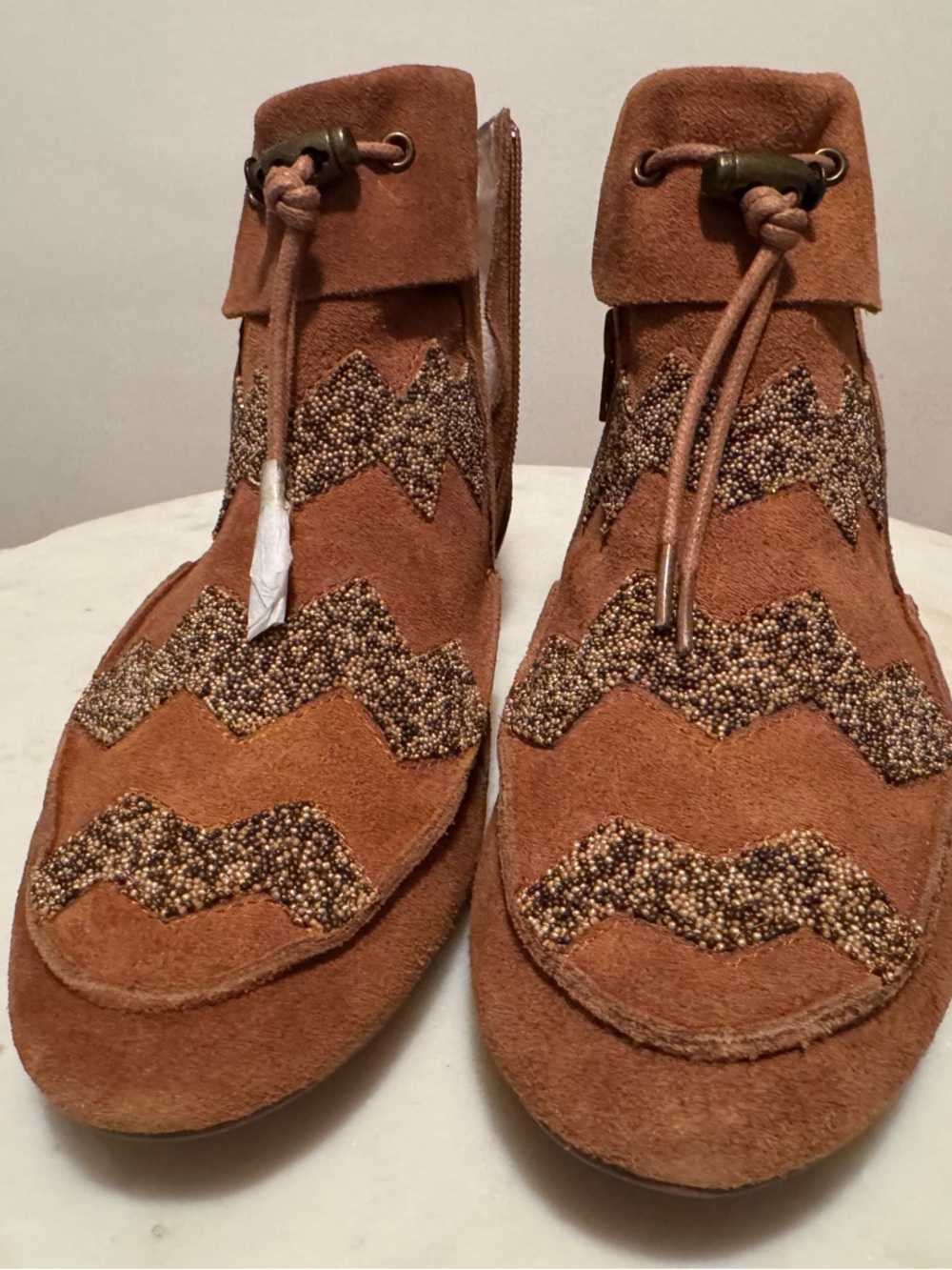 House of Harlow Womens Brown Suede Beaded Ankle Boots